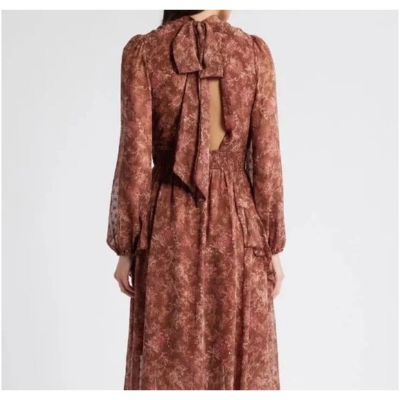 MELLODAY Floral Chiffon Maxi Dress Long Sleeve Boho Fall Fashion Women’s Small - Picture 2 of 12